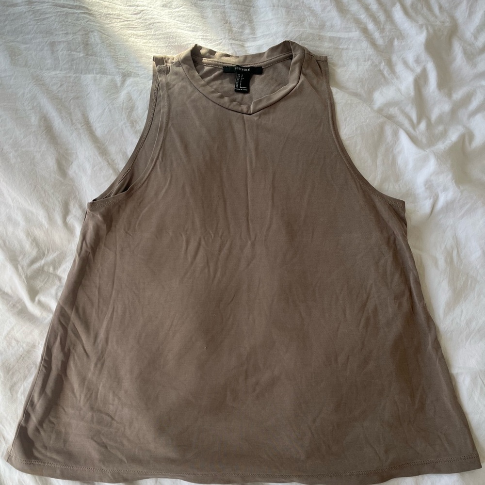 Forever 21 Sleeveless Round Neck Relaxed Tank - Taupe